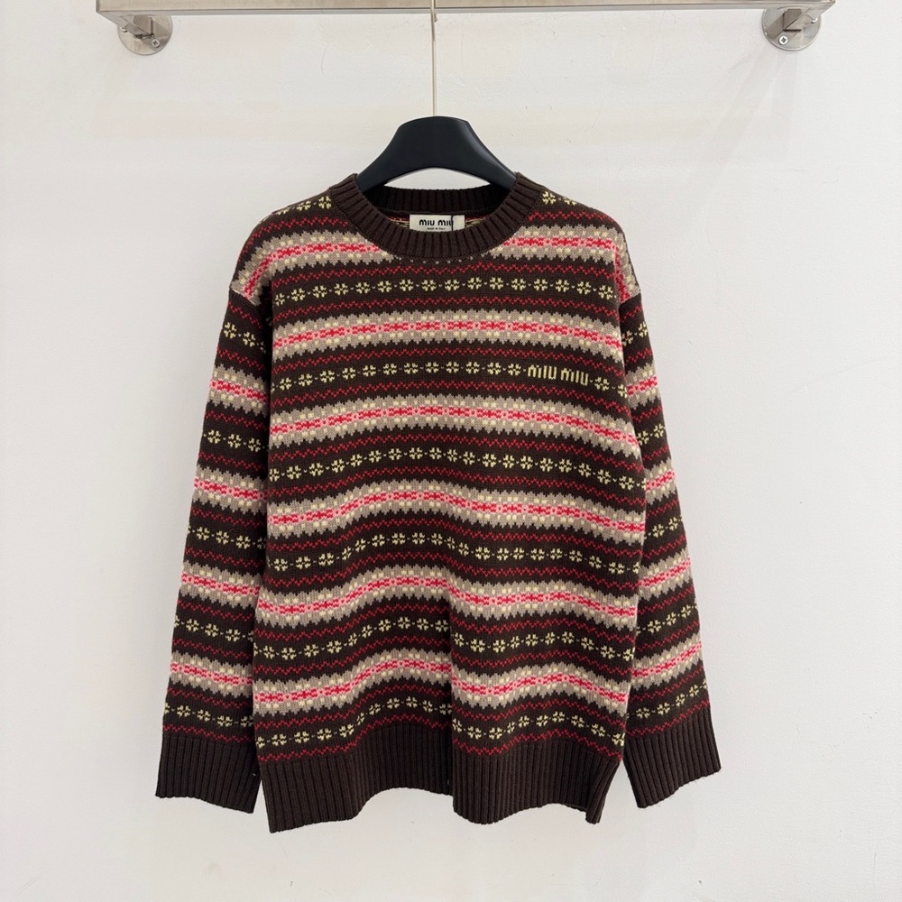 Miu Miu Brown and Pink Patterned Women's Sweater